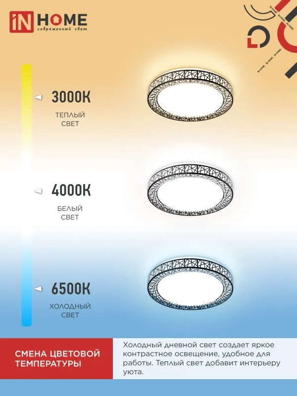 картинка Светильник светодиодный COMFORT LOFT-B 75Вт 230В 3000-6500K 6000Лм 500x105мм с пультом ДУ IN HOME