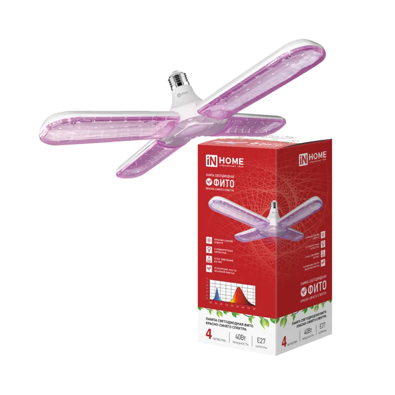 картинка Лампа светодиодная LED-HP 40PRO-ФИТО полный спектр 40Вт 230В Е27 четыре лепестка IN HOME