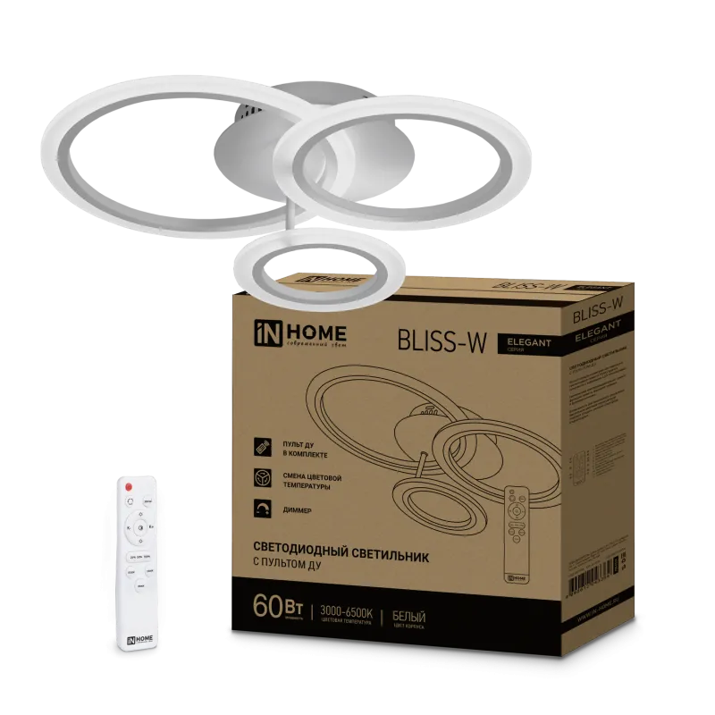 картинка Светильник светодиодный ELEGANT BLISS-W 60Вт 230В 3000-6500K 4700Лм 508х390х120мм c пультом ДУ белый IN HOME