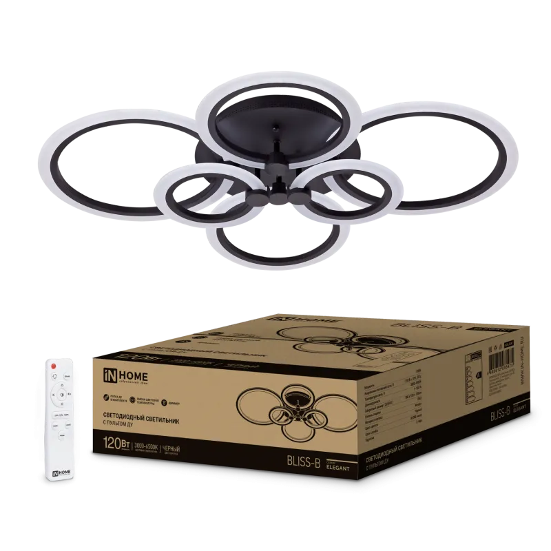картинка Светильник светодиодный ELEGANT BLISS-B 120Вт 230В 3000-6500K 780х550х130мм c пультом ДУ черный IN HOME