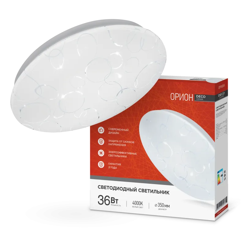 картинка Светильник светодиодный серии DECO ОРИОН 36Вт 230В 4000К 3240Лм 380х55мм IN HOME
