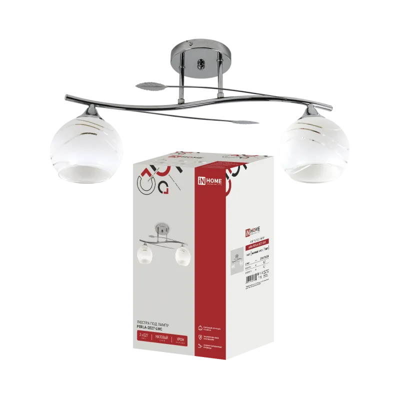 картинка Люстра линейная под лампу AURA PERLA-2E27-LWC 2хЕ27 матовый плафон, хром IN HOME