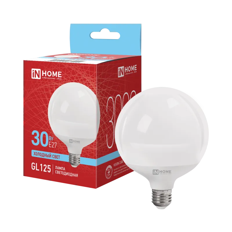картинка Лампа светодиодная LED-GL125-VC 30Вт 230В Е27 6500К 3000Лм 125мм IN HOME