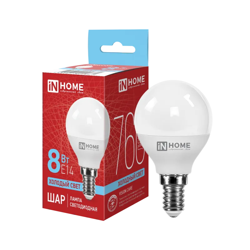 картинка Лампа светодиодная LED-ШАР-VC 8Вт 230В Е14 6500К 760Лм IN HOME