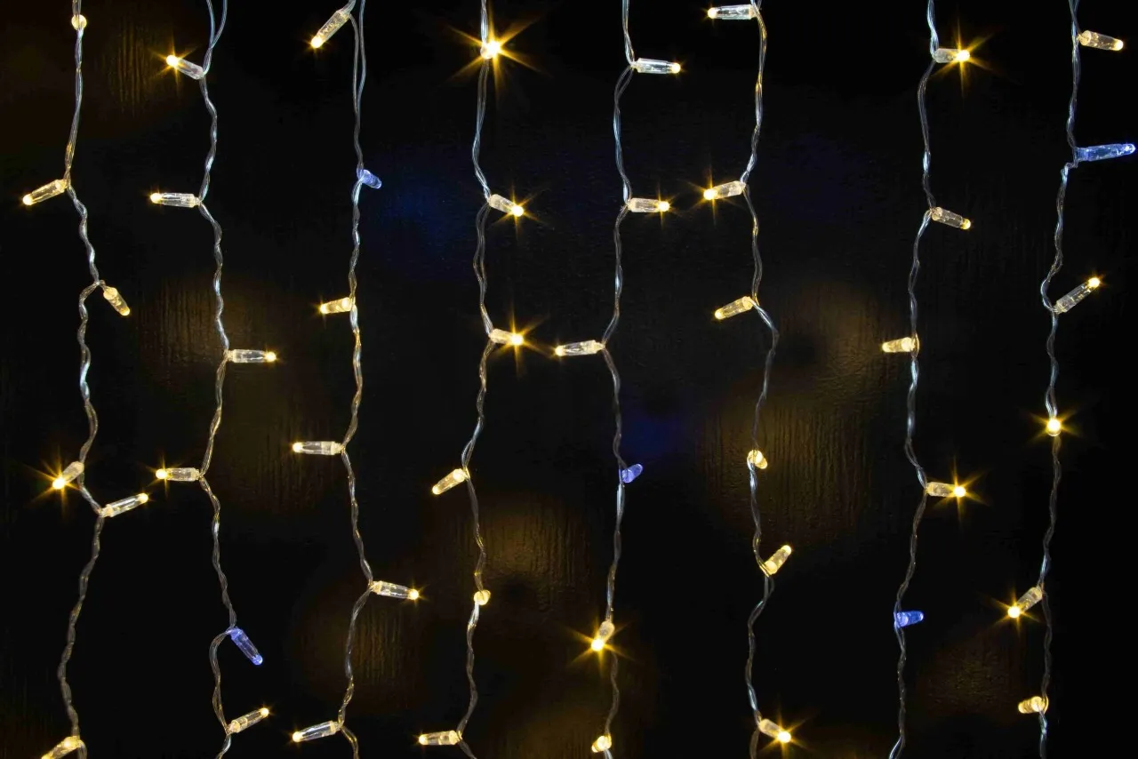 картинка Светодиодный занавес 2х1м, флэш, прозрачный провод, теплый белый