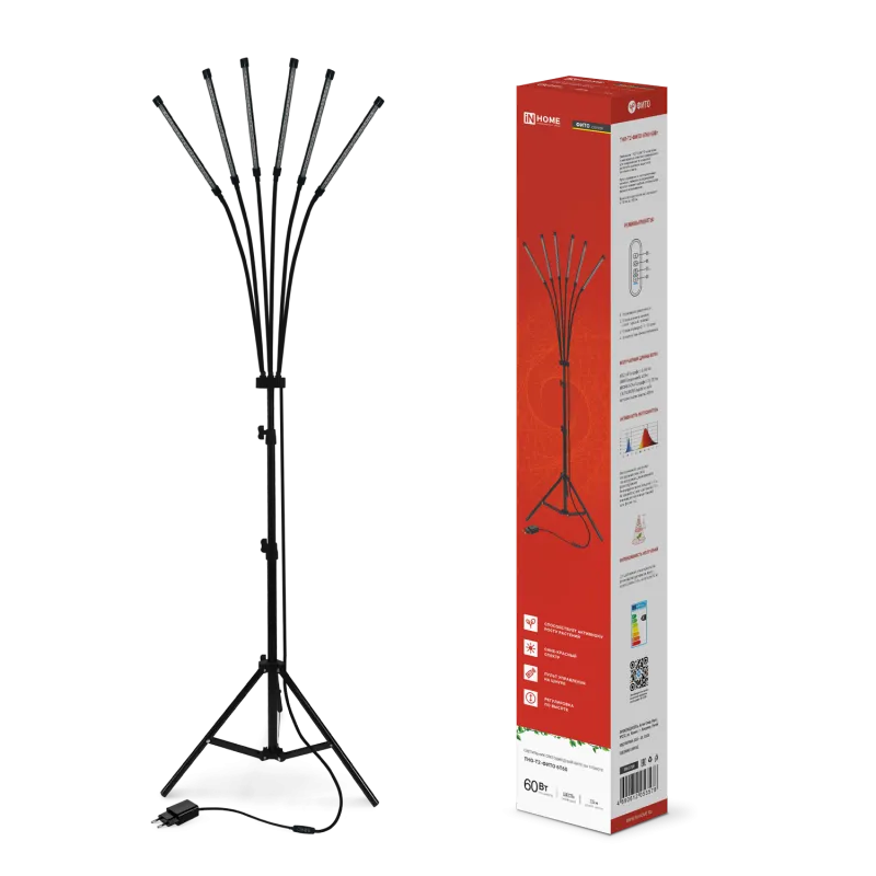 картинка Светильник напольный на треноге светодиодный ТНО-Т2-ФИТО красно-синий 6Т60 60Вт 6 плафонов, пульт на шнуре IN HOME