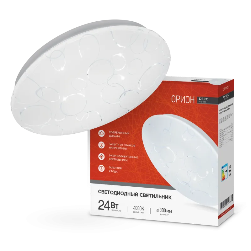 картинка Светильник светодиодный серии DECO ОРИОН 24Вт 230В 4000К 2160Лм 330х55мм IN HOME