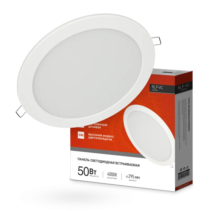 картинка Панель светодиодная встраиваемая круглая RLP-VC 5040WH 50Вт 230В 4000К 4000Лм 295мм белая IP40 IN HOME