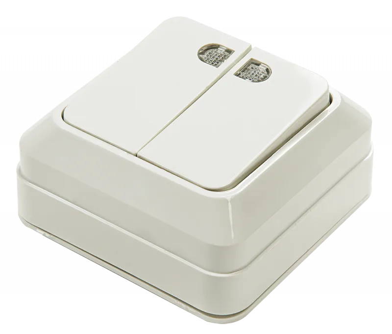 картинка Выключатель двухклавишный с подсветкой BOLLETO белый накладной 7123 IN HOME