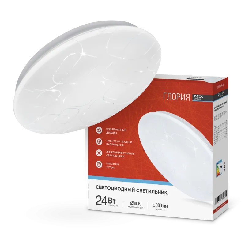 картинка Светильник светодиодный серии DECO ГЛОРИЯ 24Вт 230В 6500К 2160Лм 330х55мм IN HOME