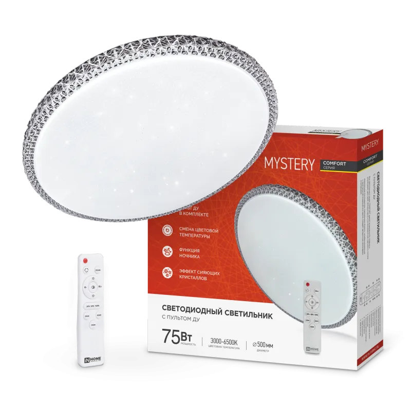 картинка Светильник светодиодный COMFORT MYSTERY 75Вт 230В 3000-6500K 6000Лм 500x80мм с пультом ДУ IN HOME