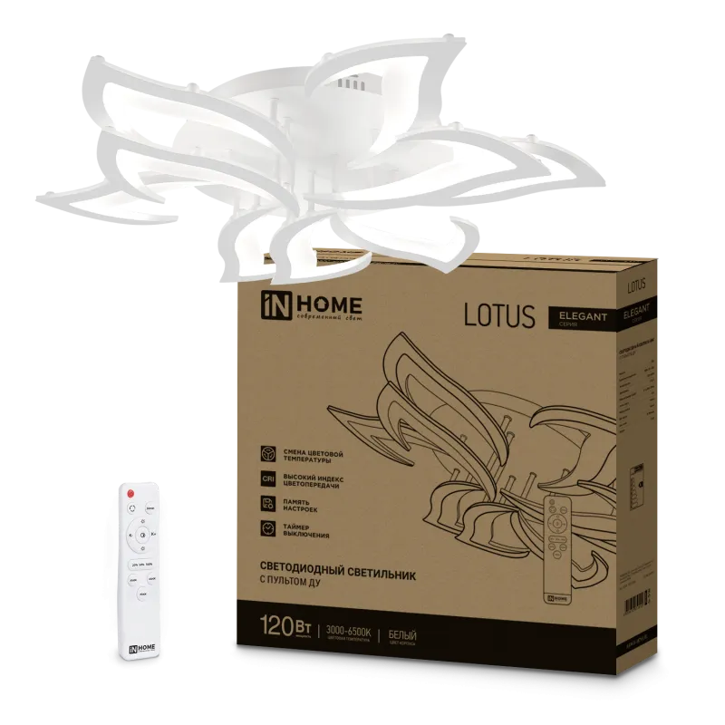 картинка Светильник светодиодный ELEGANT LOTUS 120Вт 230В 3000-6500K 810х700х120мм c пультом ДУ белый IN HOME