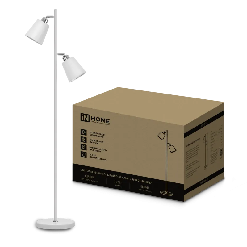 картинка Светильник напольный под лампу ТНО 01-2-2хЕ27Б 230В белый плафон, белый корпус IN HOME