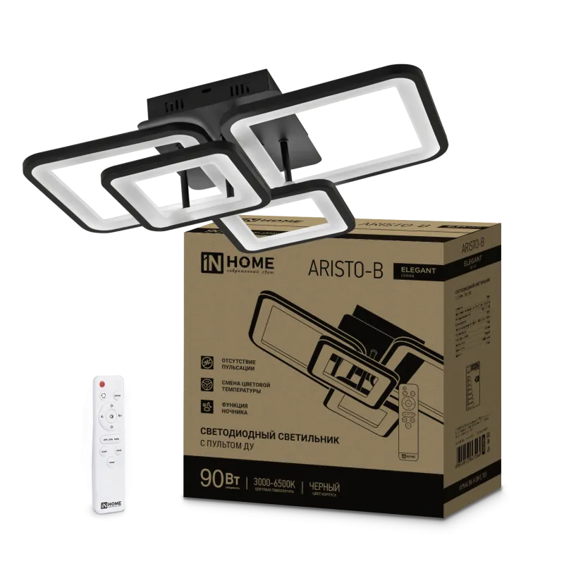 картинка Светильник светодиодный ELEGANT ARISTO-B 90Вт 230В 3000-6500K 535х370х150мм пульт ДУ черный IN HOME