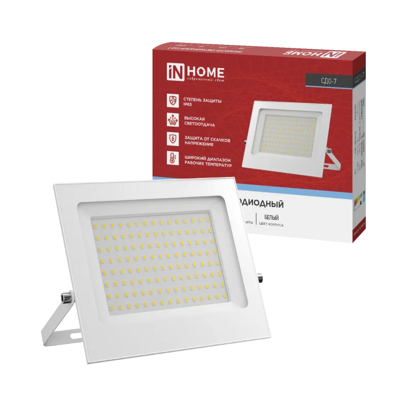 картинка Прожектор светодиодный СДО-7 100Вт 230В 6500К IP65 белый IN HOME