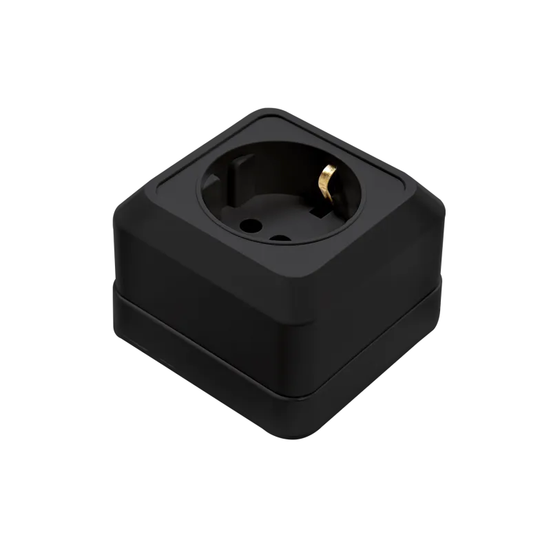 картинка Розетка одинарная с заземлением BOLLETO черная накладная 7028B IN HOME