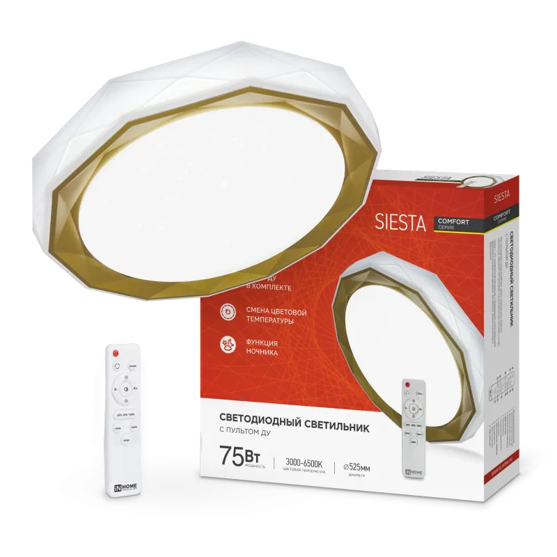 картинка Светильник светодиодный COMFORT SIESTA 75Вт 230В 3000-6500K 6000Лм 520x90мм с пультом ДУ IN HOME