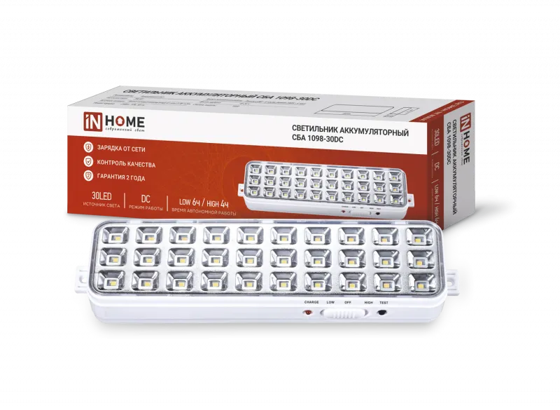 картинка Светильник светодиодный аварийный СБА 1098-30DC 30 LED 1.2Ah lithium battery DC IN HOME