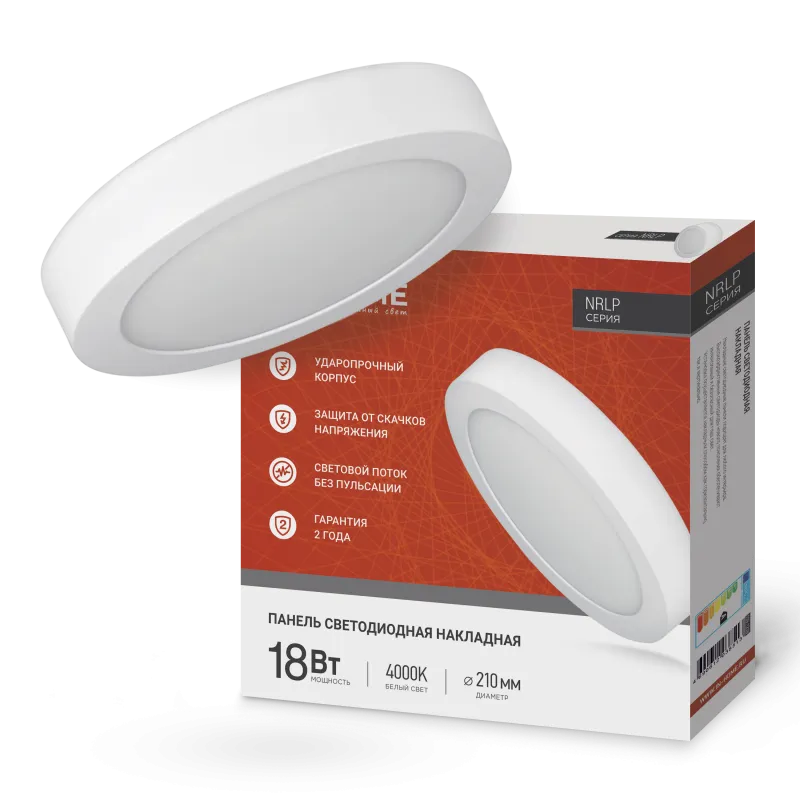 картинка Панель светодиодная накладная круглая NRLP 18Вт 230В 4000К 1260Лм 210мм белая IP40 IN HOME