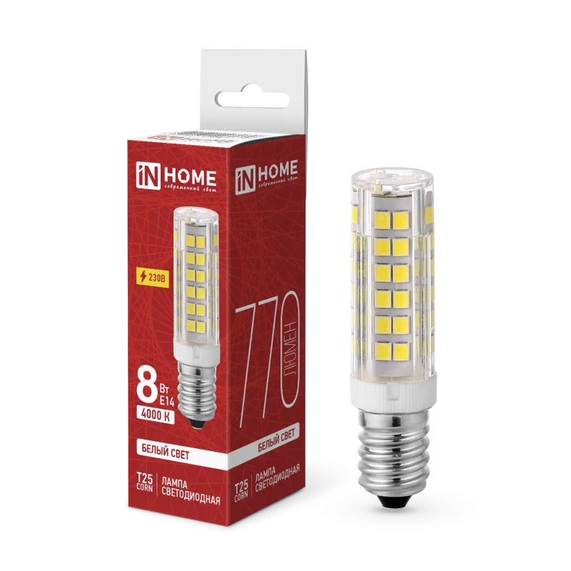 картинка Лампа светодиодная LED-T25-CORN 8Вт 230В E14 4000К 770Лм IN HOME