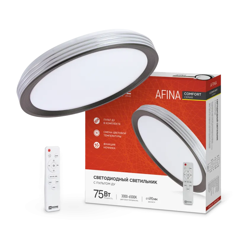 картинка Светильник светодиодный COMFORT AFINA 75Вт 230В 3000-6500K 6000Лм 500x80мм с пультом ДУ IN HOME