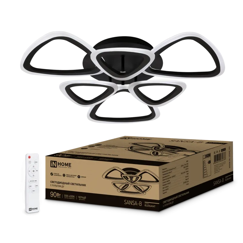 картинка Светильник светодиодный ELEGANT SANSA-B 90Вт 230В 3000-6500K 650х650х130мм c пультом ДУ черный IN HOME