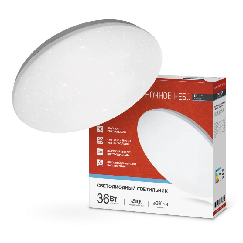 картинка Светильник светодиодный серии DECO НОЧНОЕ НЕБО 36Вт 230В 6500К 3240Лм 380х55мм IN HOME