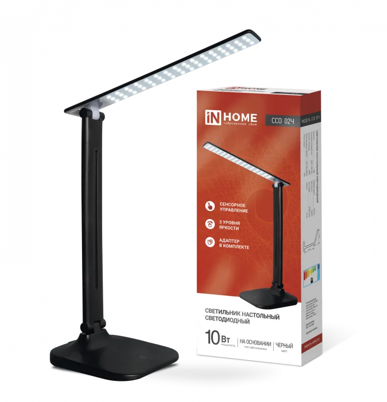 картинка Светильник настольный светодиодный SIMPLE ССО-02Ч 10Вт 625Лм сенсор, адаптер ЧЕРНЫЙ IN HOME