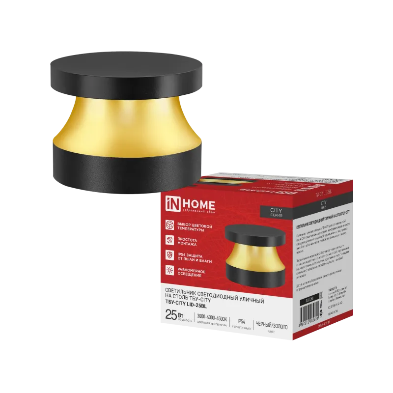 картинка Светильник уличный светодиодный на столб ТБУ-CITY LID-25BL 25Вт 3000/4000/6500К 90x120мм черный IP54 IN HOME