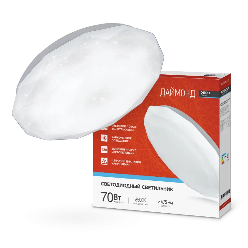 картинка Светильник светодиодный серии DECO ДАЙМОНД 70Вт 230В 6500К 6300Лм 496х85мм IN HOME