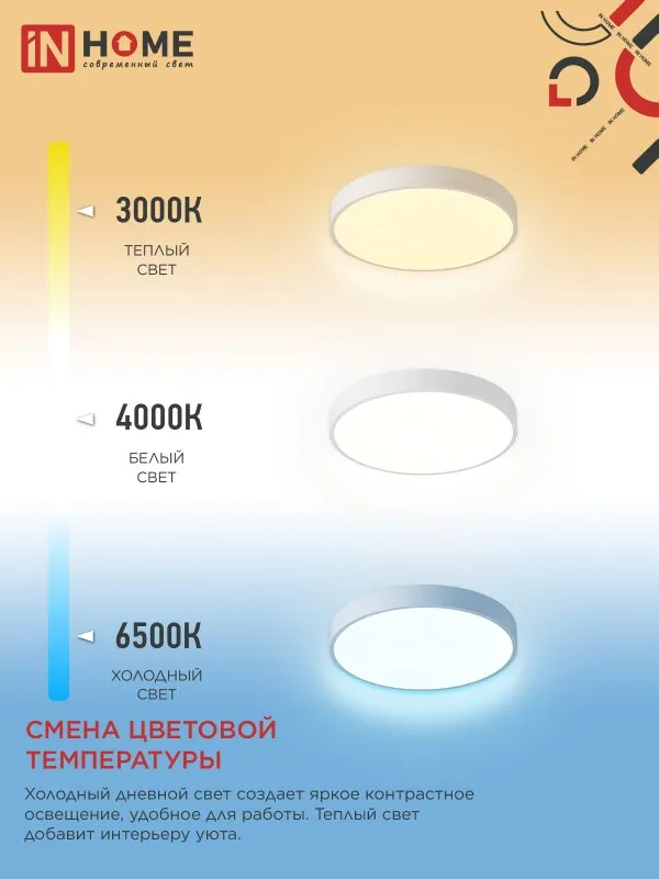 картинка Светильник светодиодный SCANDY SIMPLE-125RGB-RCW 125Вт 230В 3000-6500K 10000Лм 400x50мм пульт ДУ белый IN HOME