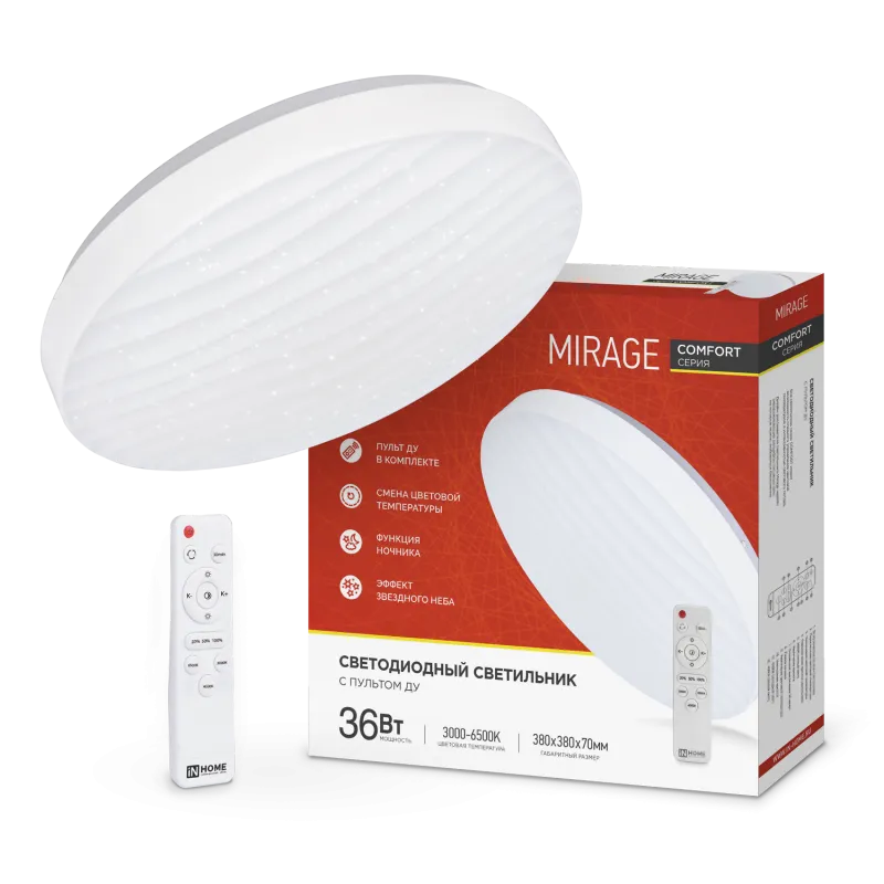 картинка Светильник светодиодный COMFORT MIRAGE 36Вт 230В 3000-6500K 2900Лм 290x70мм с пультом ДУ IN HOME