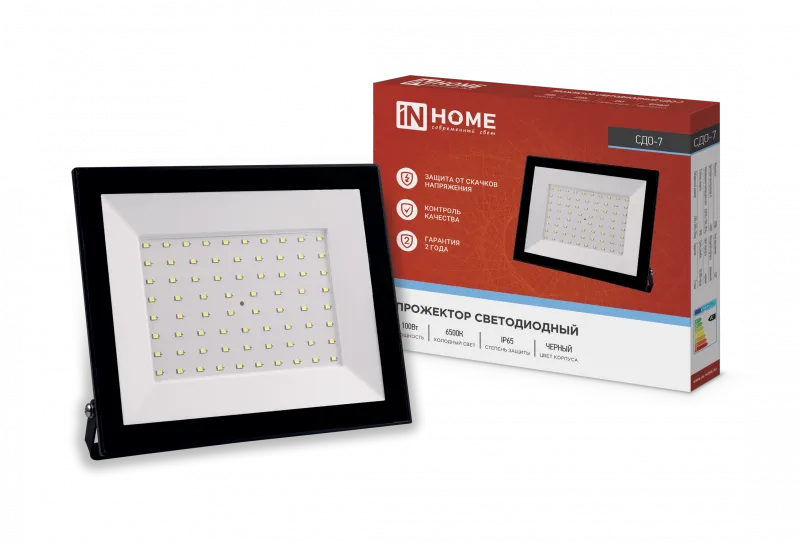 картинка Прожектор светодиодный СДО-7 100Вт 230В 6500К IP65 черный IN HOME