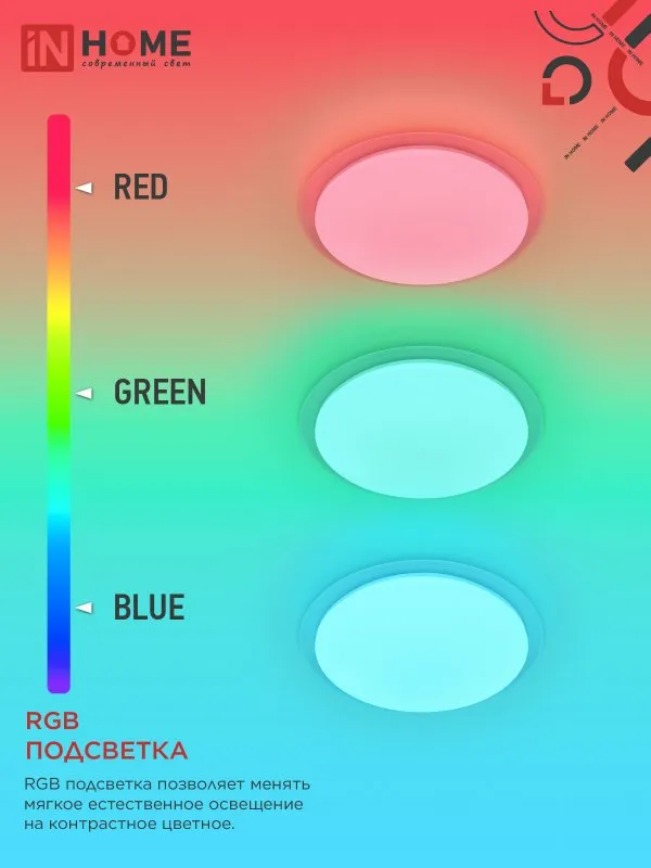 картинка Светильник светодиодный COMFORT GALAXY-RGB 125Вт 230В 3000-6500K 10000Лм 565x80мм с пультом ДУ IN HOME