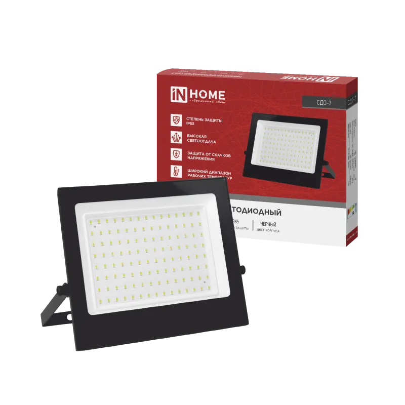 картинка Прожектор светодиодный СДО-7 100Вт 230В 4000К IP65 черный IN HOME