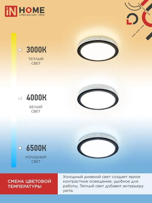 картинка Светильник светодиодный COMFORT AFINA 75Вт 230В 3000-6500K 6000Лм 500x80мм с пультом ДУ IN HOME