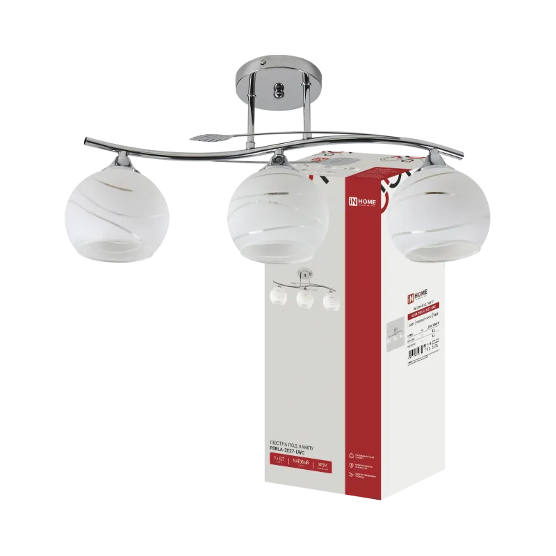 картинка Люстра линейная под лампу AURA PERLA-3E27-LWC 3хЕ27 матовый плафон, хром IN HOME