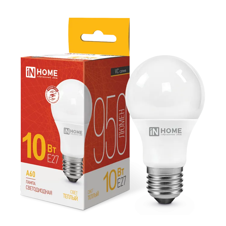 картинка Лампа светодиодная LED-A60-VC 10Вт 230В Е27 3000К 950Лм IN HOME