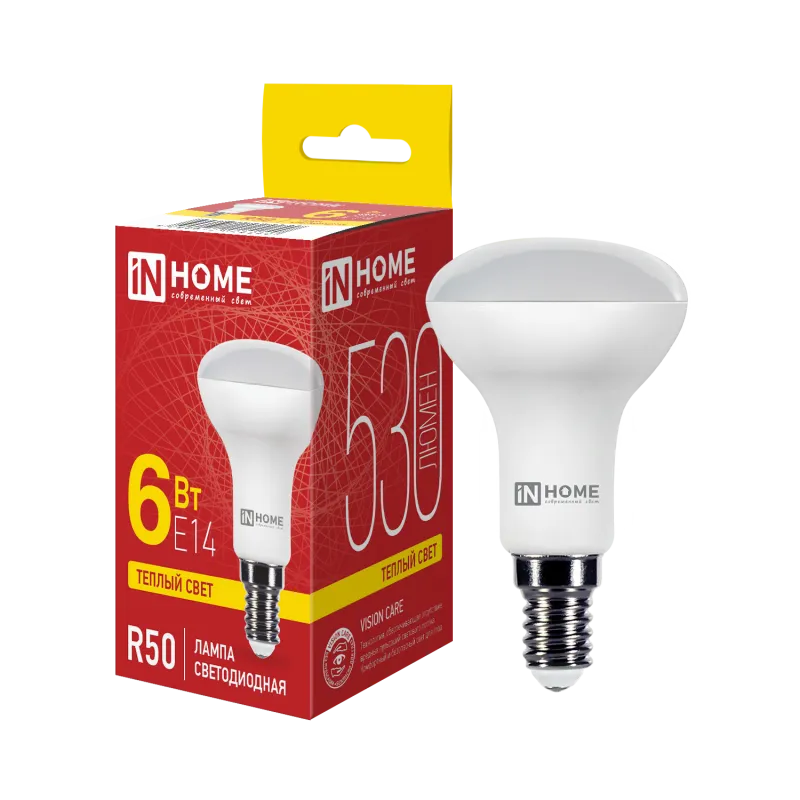картинка Лампа светодиодная LED-R50-VC 6Вт 230В Е14 3000К 530Лм IN HOME