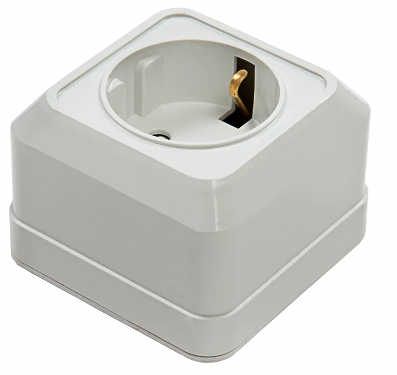 картинка Розетка одинарная с заземлением со шторкой BOLLETO белая накладная 7028х IN HOME