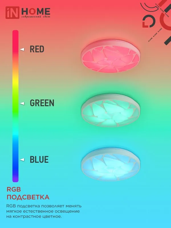 картинка Светильник светодиодный COMFORT SHELL-RGB 125Вт 230В 3000-6500K 10000Лм 500x80мм с пультом ДУ IN HOME