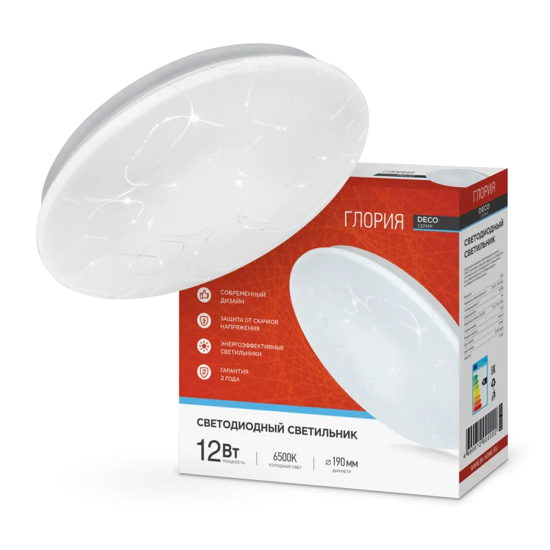 картинка Светильник светодиодный серии DECO ГЛОРИЯ 12Вт 230В 6500К 1080Лм 210х65мм IN HOME