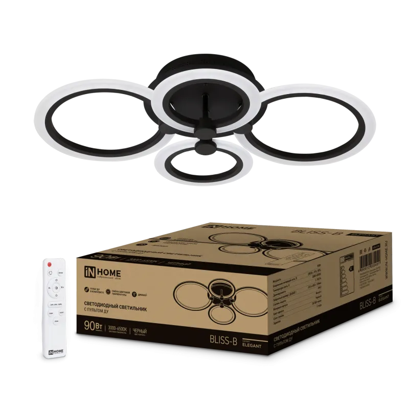 картинка Светильник светодиодный ELEGANT BLISS-B 90Вт 230В 3000-6500K 610х400х130мм c пультом ДУ черный IN HOME
