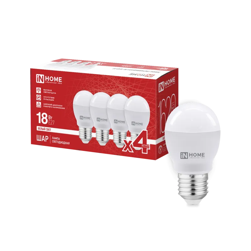 картинка Лампа светодиодная LED-ШАР-VC 4PACK 18Вт 230В Е27 4000К 1620Лм (4шт./упак) IN HOME