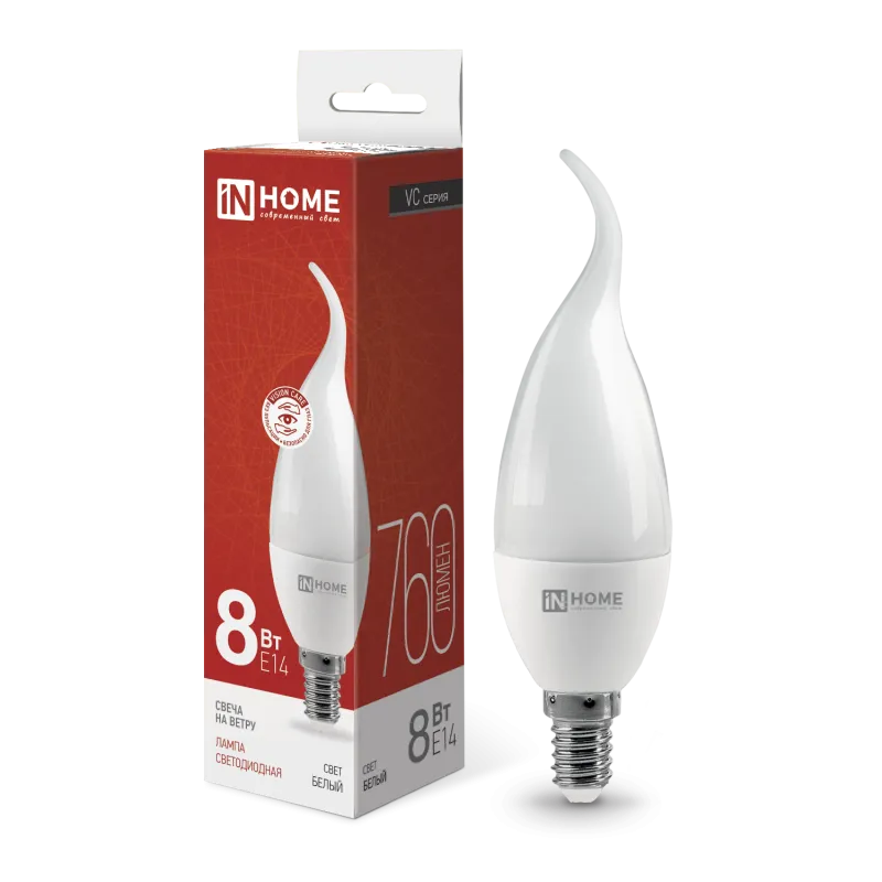 картинка Лампа светодиодная LED-СВЕЧА НА ВЕТРУ-VC 8Вт 230В Е14 4000К 760Лм IN HOME