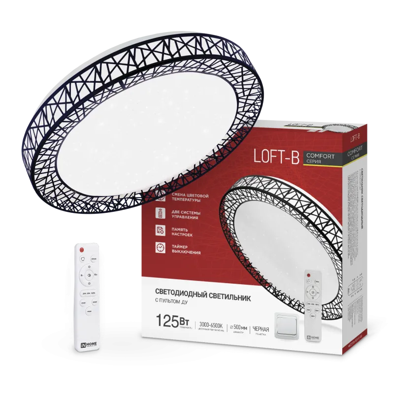 картинка Светильник светодиодный COMFORT LOFT-B 125Вт 230В 3000-6500K 10000Лм 500x105мм с пультом ДУ IN HOME