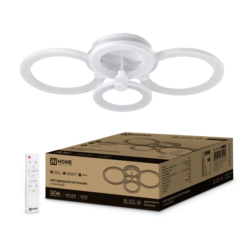 картинка Светильник светодиодный ELEGANT BLISS-W 90Вт 230В 3000-6500K 610х400х130мм c пультом ДУ белый IN HOME
