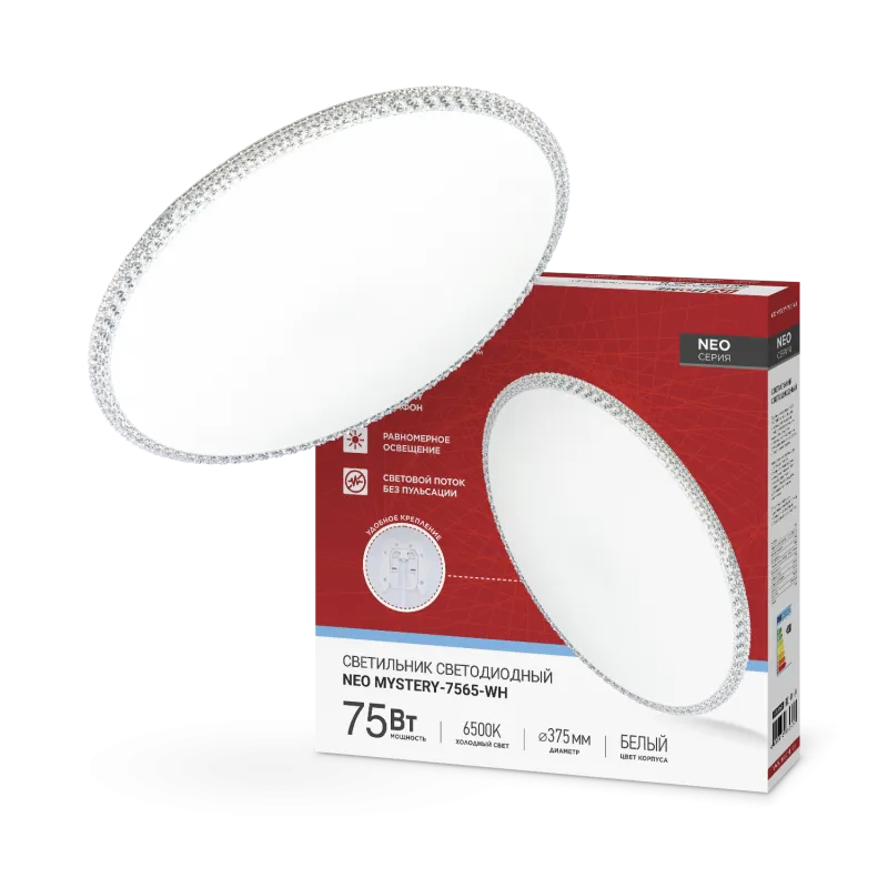 картинка Светильник светодиодный NEO MYSTERY-7565-WH 75Вт 230В 6500K 6000Лм 375x60мм белый IN HOME