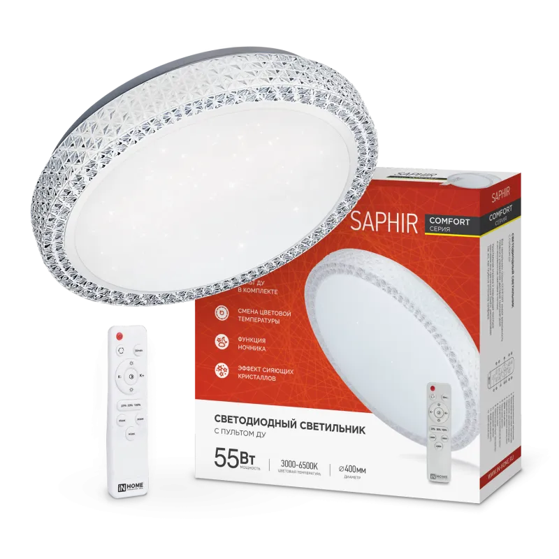 картинка Светильник светодиодный COMFORT SAPHIR 55Вт 230В 3000-6500K 4400Лм 395x105мм с пультом ДУ IN HOME