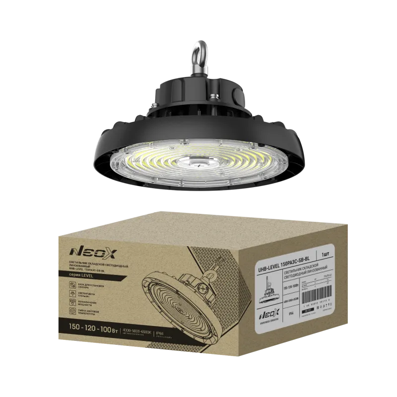картинка Светильник складской светодиодный UHB-LEVEL 150PA3C-SB-BL 150/120/100Вт 100-277В 175Лм/Вт 3CCT 5лет IP69K NEOX